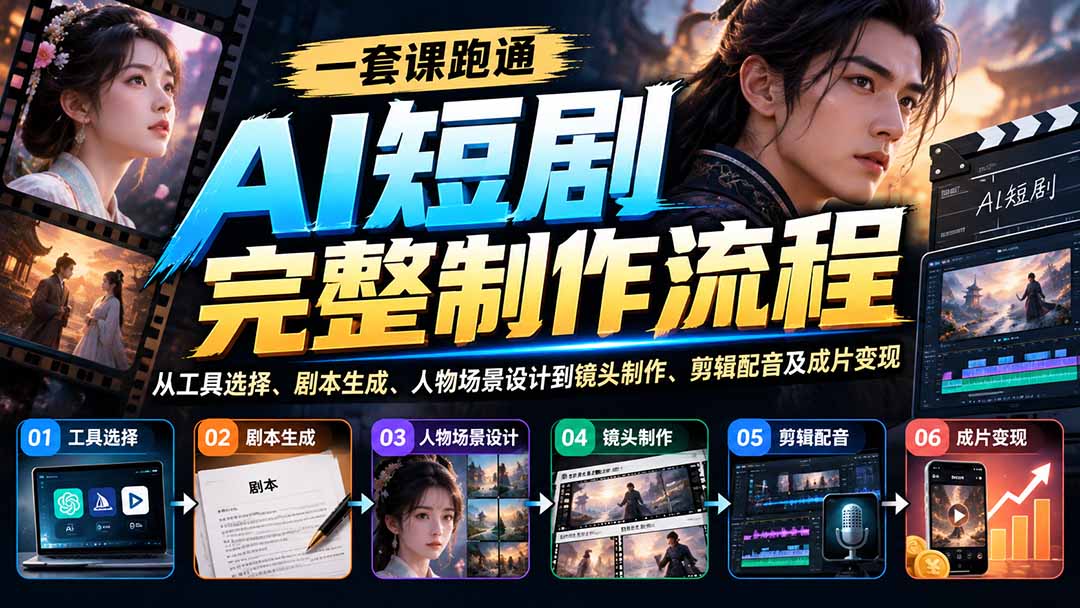 (20742期)一套课跑通AI短剧完整制作流程:从工具选择、剧本生成、人物场景设计到镜头制作、剪辑配音及成片变现