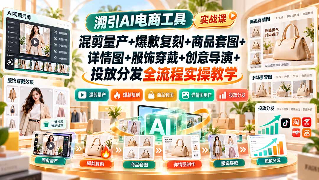 (20724期)溯引AI电商工具实战课:混剪量产+爆款复刻+商品套图+详情图+服饰穿戴+创意导演+投放分发全流程实操教学