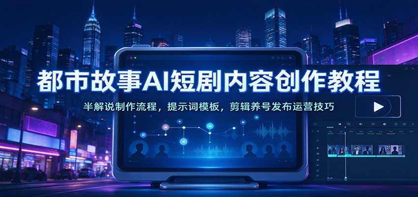 都市故事AI短剧内容创作教程:半解说制作流程,提示词模板,剪辑养号发布运营技巧