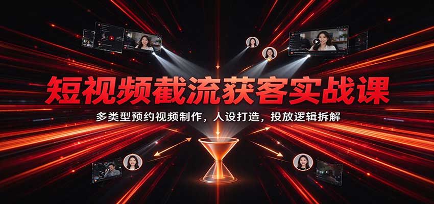 短视频截流获客实战课:多类型预约视频制作,人设打造,投放逻辑拆解