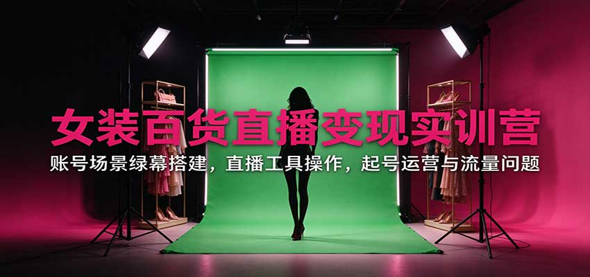 女装百货直播变现实训营:账号场景绿幕搭建,直播工具操作,起号运营与流量问题