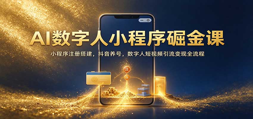 AI数字人小程序掘金课:小程序注册搭建,抖音养号,数字人短视频引流变现全流程