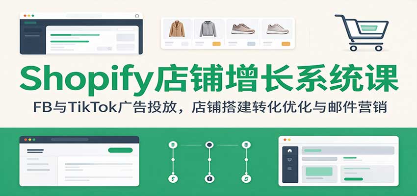 Shopify店铺增长系统课:FB与TikTok广告投放,店铺搭建转化优化与邮件营销