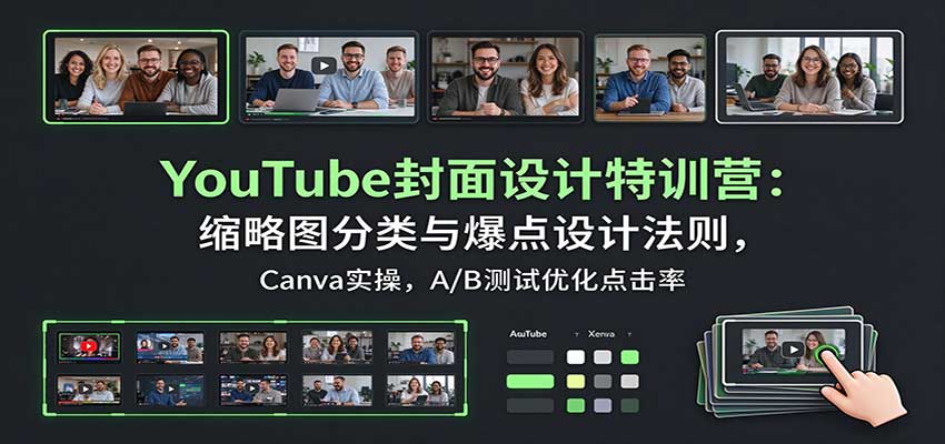 YouTube封面设计特训营:缩略图分类与爆点设计法则,Canva实操,A/B测试优化点击率