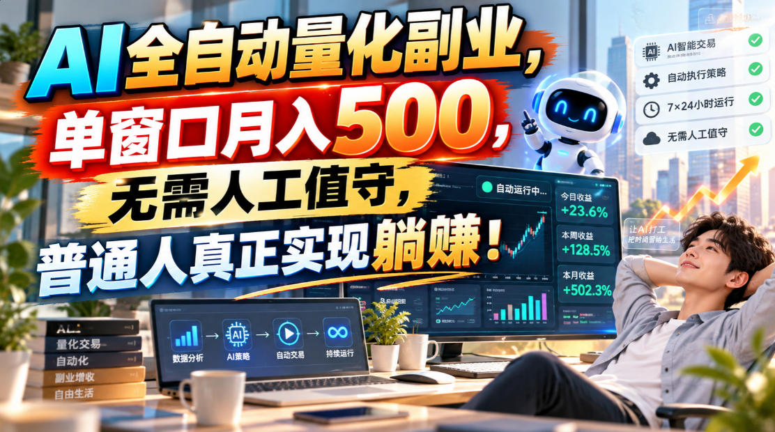 (20826期)AI全自动量化副业,单窗口月入500,无需人工值守,普通人真正实现躺賺!