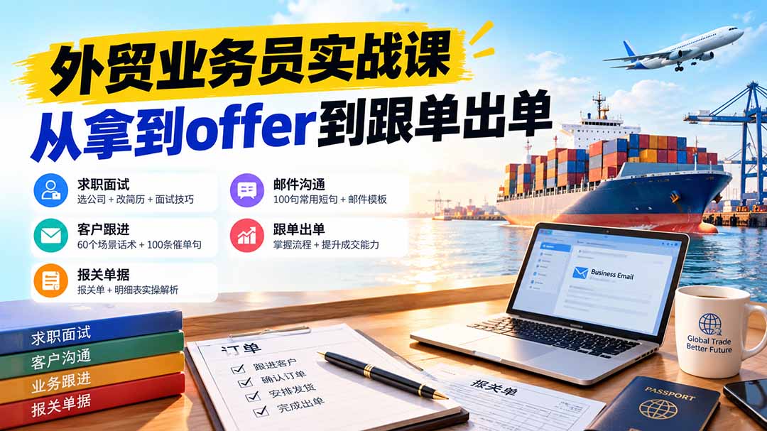 (20963期)外贸业务员从求职到出单实战课:教你筛选优质公司、优化简历、应对面试、客户跟进催单及出口报关操作篇