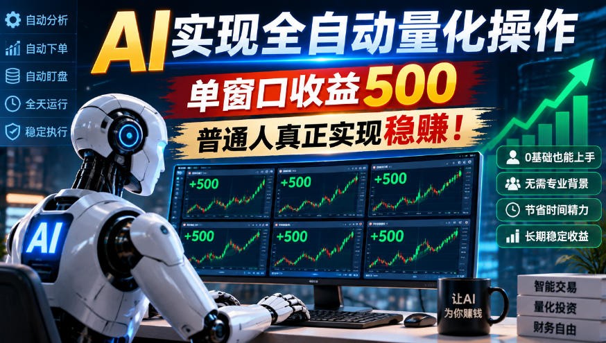 AI实现全自动量化,单窗口月入收益500,别嫌收益少,靠谱最重要!