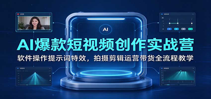 AI爆款短视频创作实战营:软件操作提示词特效,拍摄剪辑运营带货全流程教学