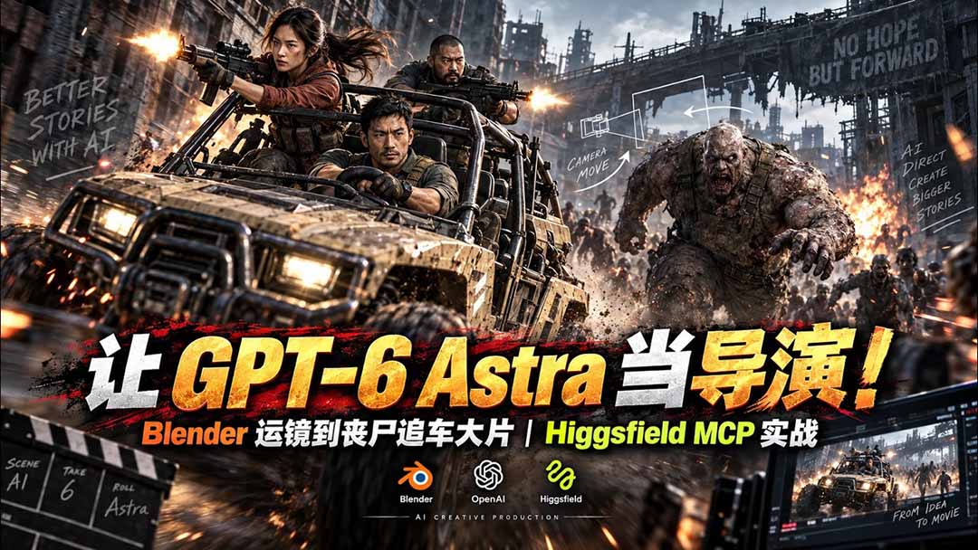 (20762期)【无水印】让 GPT-6 Astra 当导演!Blender 运镜到丧尸追车大片|Higgsfield MCP 实战