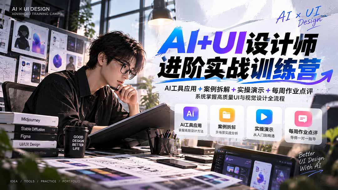 (20905期)【无水印】AI+UI设计师进阶训练营-第4期:AI工具应用+案例拆解+实操演示+作业点评,掌握高质量UI与视觉设计全流程
