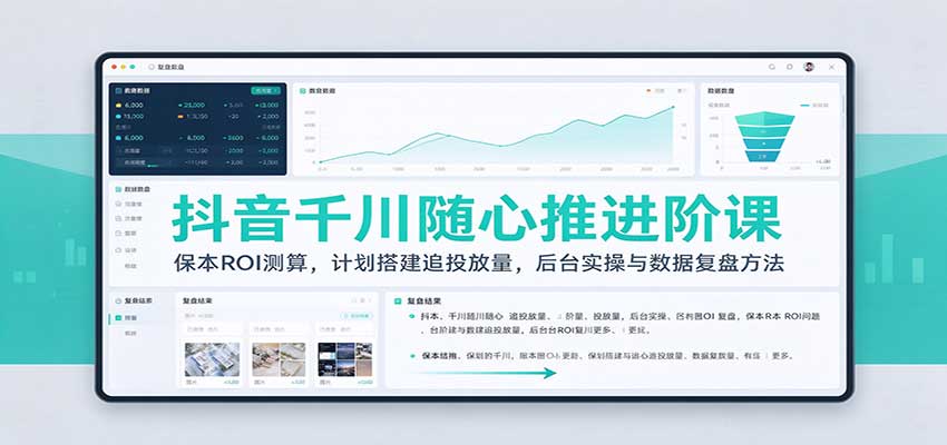 抖音千川随心推进阶课：保本ROI测算，计划搭建追投放量，后台实操与数据复盘方法