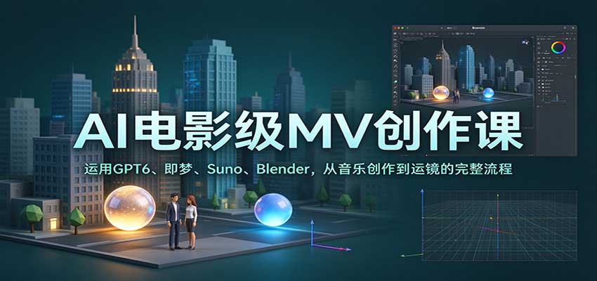 AI电影级MV创作课：运用GPT6、即梦、Suno、Blender，从音乐创作到运镜的完整流程