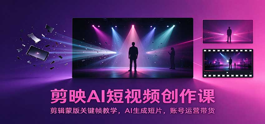 剪映AI短视频创作课:剪辑蒙版关键帧教学,AI生成短片,账号运营带货