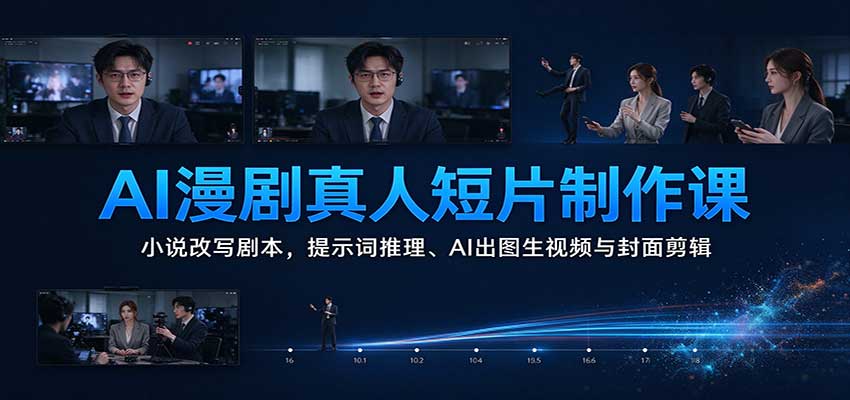 AI漫剧真人短片制作课:小说改写剧本,提示词推理、AI出图生视频与封面剪辑