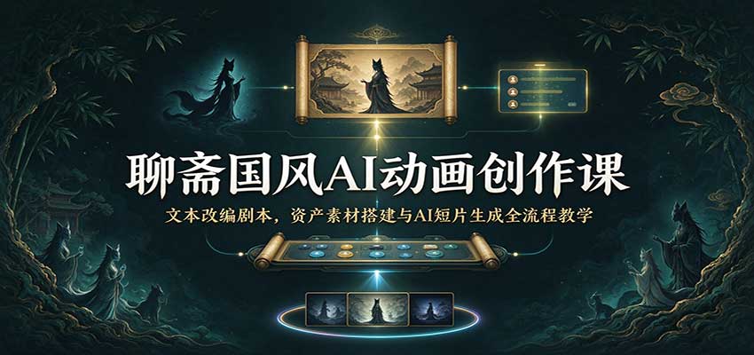 聊斋国风AI动画创作课:文本改编剧本,资产素材搭建与AI短片生成全流程教学