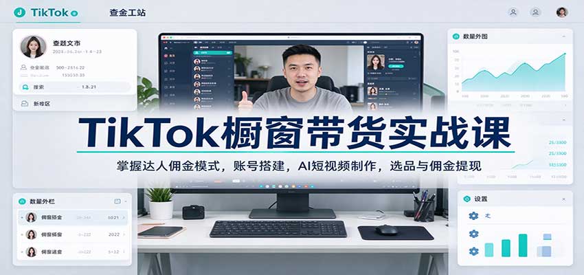TikTok橱窗带货实战课：掌握达人佣金模式，账号搭建，AI短视频制作，选品与佣金提现
