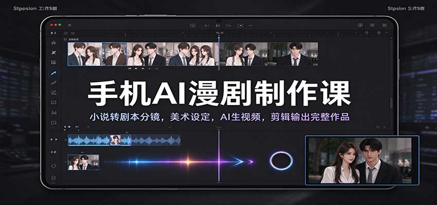 手机AI漫剧制作课：小说转剧本分镜，美术设定，AI生视频，剪辑输出完整作品