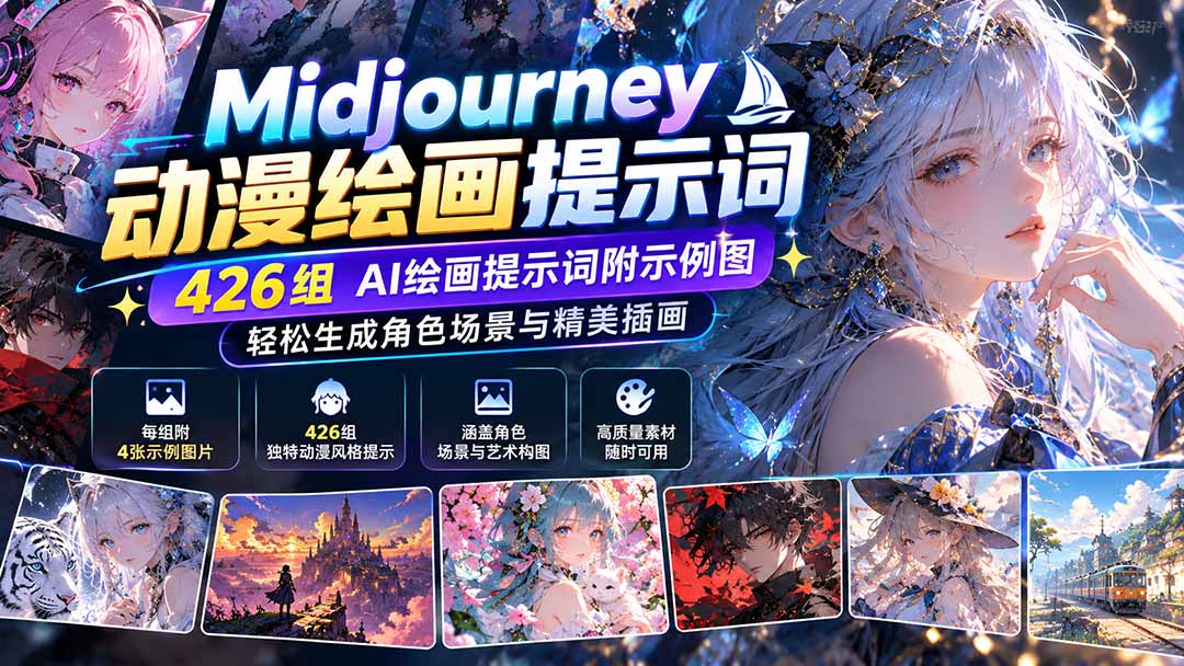 （21239期）Midjourney动漫绘画提示词：426组AI绘画提示词附示例图，轻松生成角色场景与精美插画