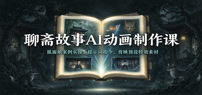 聊斋故事AI动画制作课:狐面娘案例实操,提示词指令,剪映预设特效素材