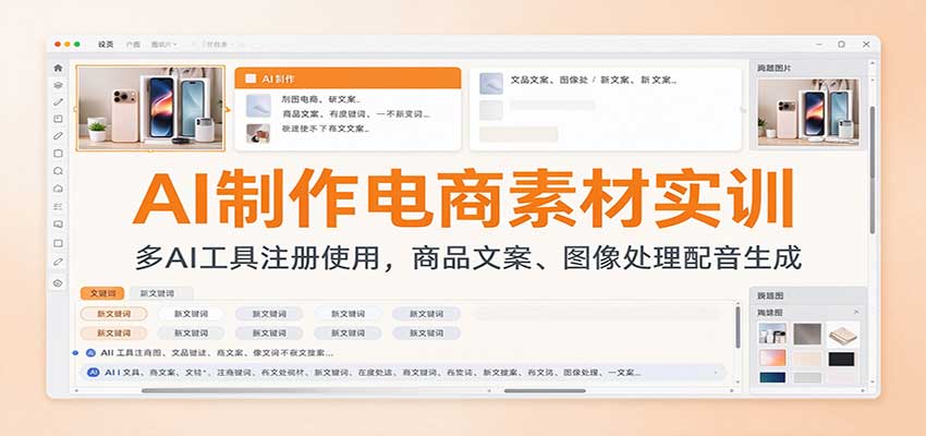 AI制作电商素材实训:多AI工具注册使用,商品文案、图像处理配音生成