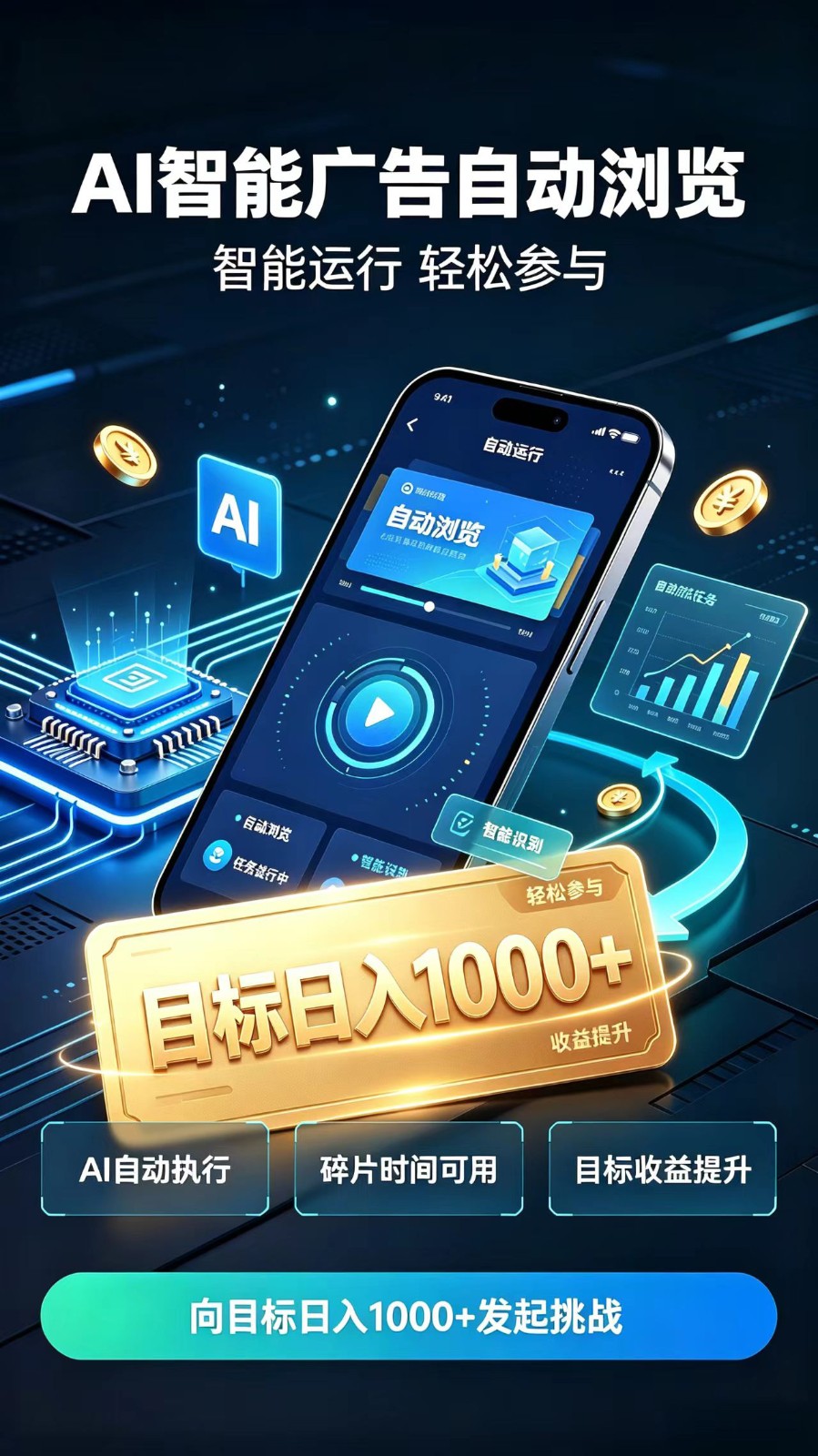 AI智能广告自动浏览项目，轻量操作稳定收益，低门槛自动挂机，闲暇时间轻松赚取收益
