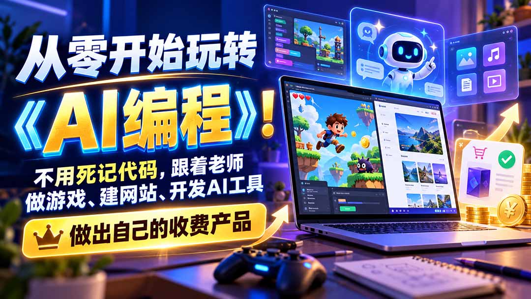 （21210期）从零开始玩转《AI编程》！不用死记代码，跟着老师做游戏、建网站、开发AI工具，最后完成自己的收费产品