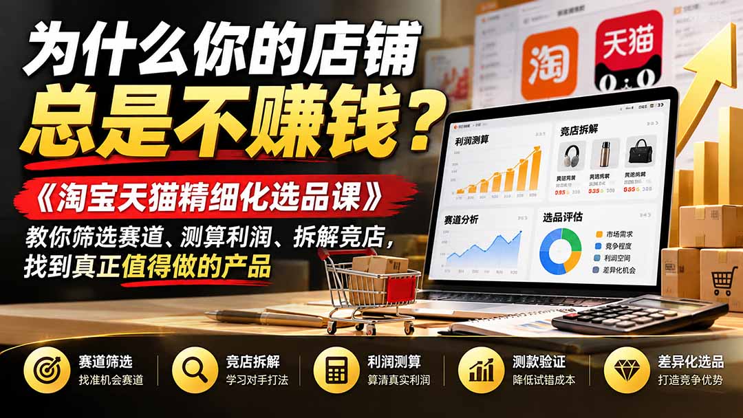 (21171期)为什么你的店铺总是不赚钱?《淘宝天猫精细化选品课》教你筛选赛道、测算利润、拆解竞店,找到真正值得做的产品